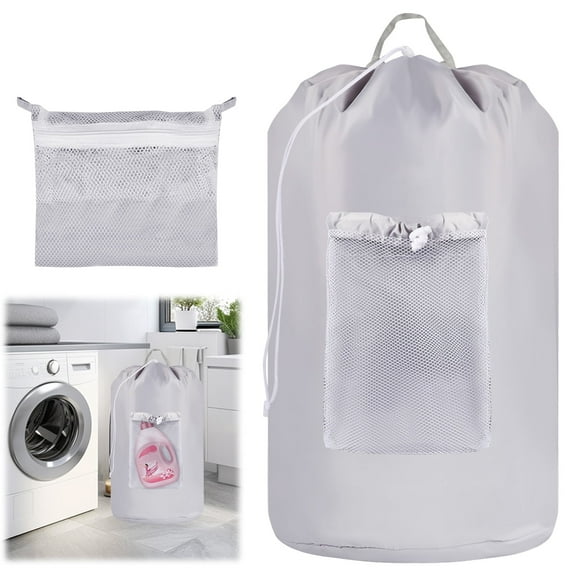 Qianwei Backpack Laundry Bag, Laundry Backpack with Shoulder Straps and Mesh Pocket Durable Nylon Clothes Hamper Bag with Drawstring Closure for College, Travel, Laundromat, Apartment