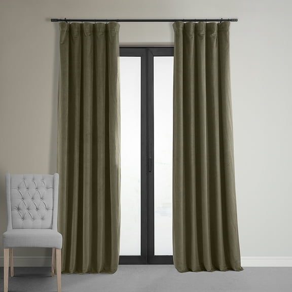 Half Price Drapes Signature Denver Taupe Velvet Blackout Curtains For Bedroom(1 Panel), 50WX 108L