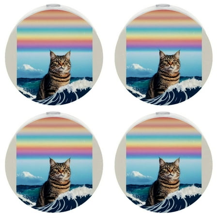 

Plug in Led Night Light with Auto Dusk to Dawn Sensor White Nightlights for Hallway Bedroom Kids Room Kitchen Stairway 4 Pack Japanese Cartoon Animal Cat and Ocean Wave Vintage