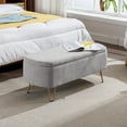 thumbnail image 3 of Tcbosik Oval Storage Bench, 39.3" Faux Fur Ottoman with Gold Legs, Footrest for Living Room, Bedroom, Hallway, Closet, Easy Assembly, Grey, 3 of 9