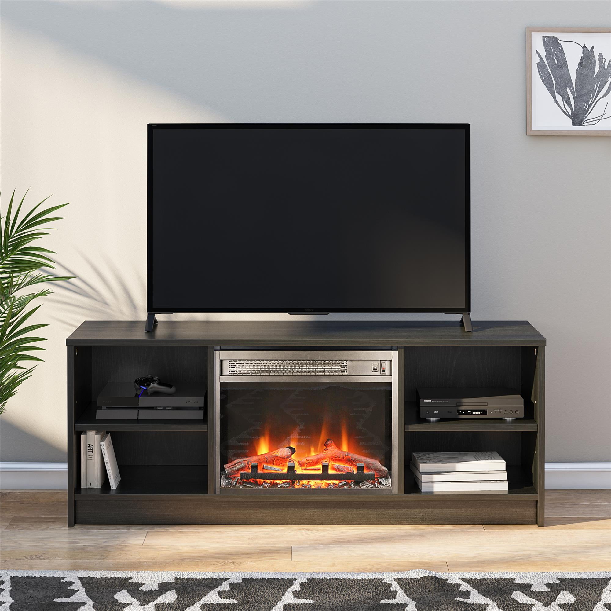 Mainstays Fireplace TV Stand, for TVs up to 55", Black Oak