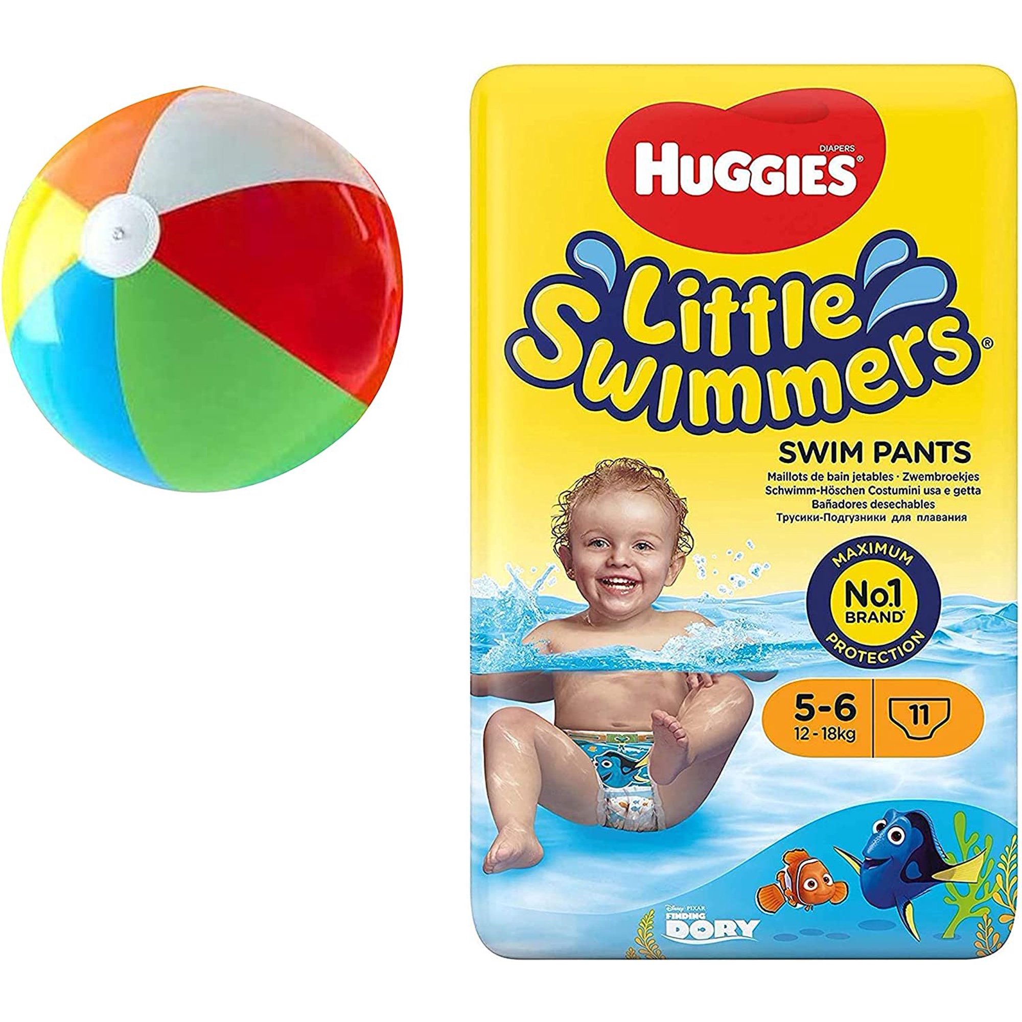 Medium - Little Swimmers Disposable Swim Diapers 11-Count Bonus Inflatable Pool Ball Age 3+