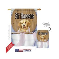 Breeze Decor 10008 Pets Sit Happens 2-Sided Vertical Impression House Flag - 28 x 40 in.