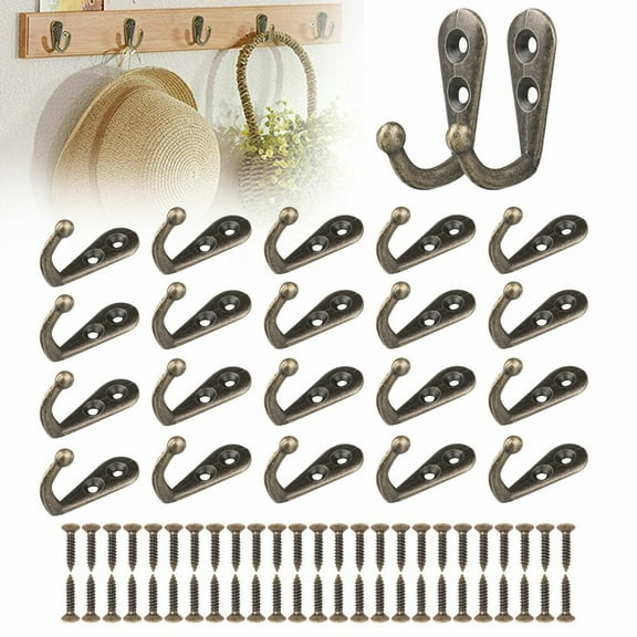Costyle Coat Hooks, 20 Pack Farmhouse Hooks with Metal Screws, Decorative Rustic Wall Mounted Single Prong Robe Hook