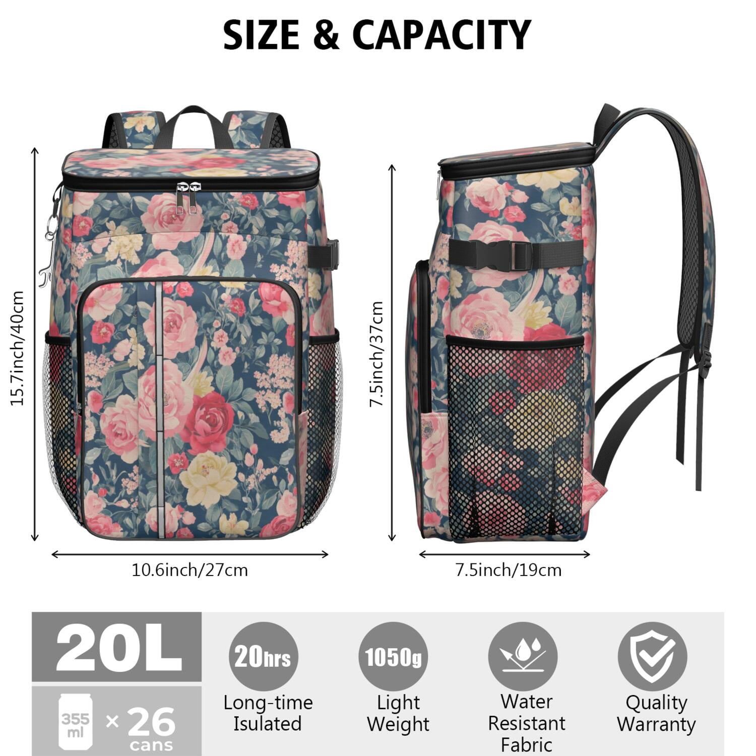 Travel Cooler Bag - Pioneer Flower Camping Beer Cooler Backpack with Bottle Opener- Waterproof Insulated Picnic Backpacks - Cooler Bag for Beach
