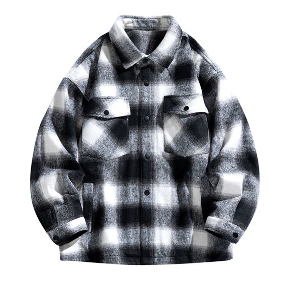 Nfhtoj Flannel Shirts for Men's Flannel Shirts Long Sleeve Cotton Plaid Shirt Jacket Casual Button Down Shirt with Pockets Mens Clothing