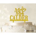thumbnail image 1 of Mr & Mrs Wedding Cake Topper Personalized Glitter Yellow Cake Topper Color Option Available 5-7 Inches Wide, 1 of 1