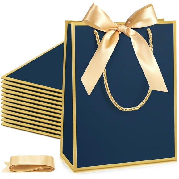 Bolsas de regalo Silkfly Thank You con asa, 23 x 18 x 8 cm, 12 unidades, azul marino