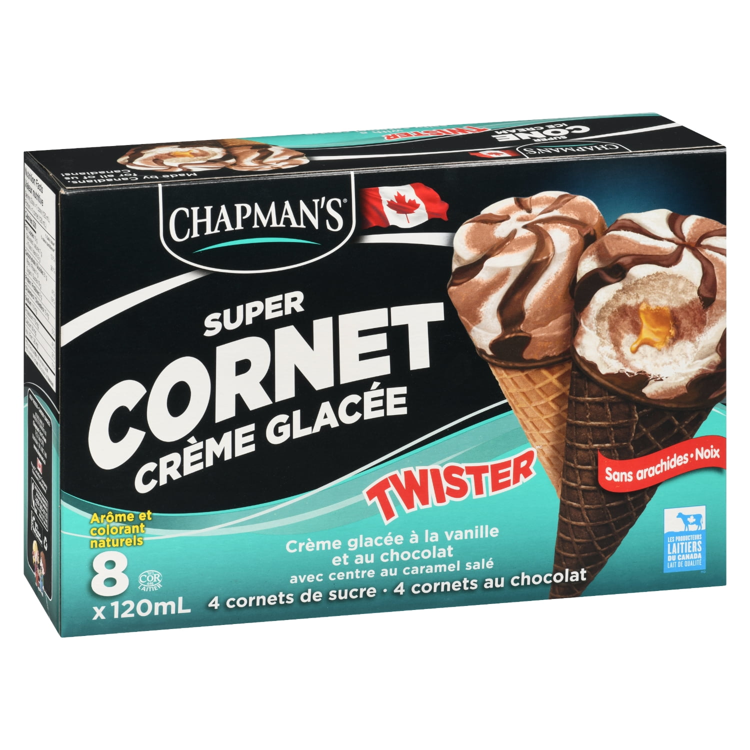 Chapman's Super Cone Twister - Vanilla and Chocolate Ice Cream with a salty caramel centre, in a Box., CHAP SALTY CAR TWISTER