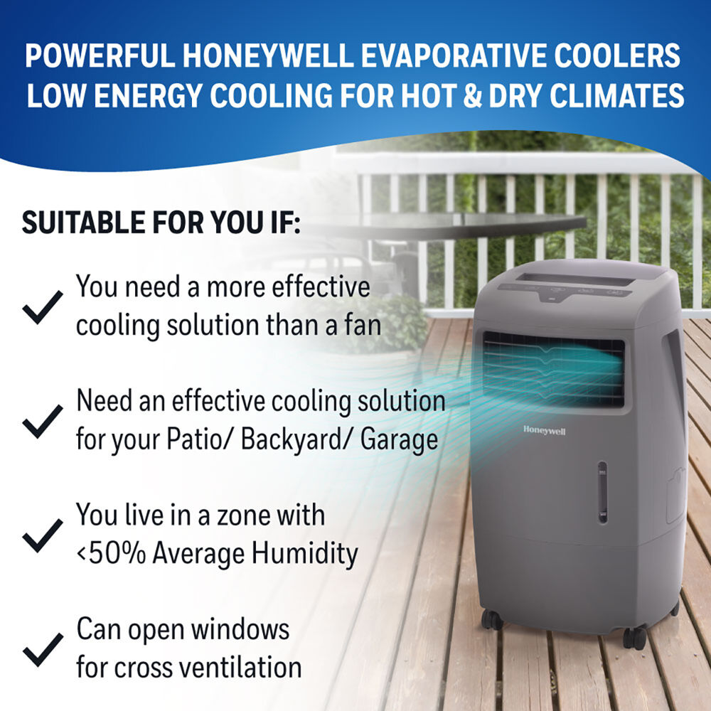 Honeywell 500-694CFM Indoor Outdoor Portable Evaporative Cooler with Fan & Humidifier, Ice Compartment & Remote Control, CO25AE, Gray - image 5 of 12