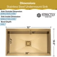 thumbnail image 5 of Strictly Sinks Undermount Workstation Kitchen Sink–32” Stainless Steel 16 Gauge Single Bowl with Bottom Grid, Wooden Cutting Board, Colander, 1 Square Disposal Adapter and 1 Square Strainer Drain, 5 of 9