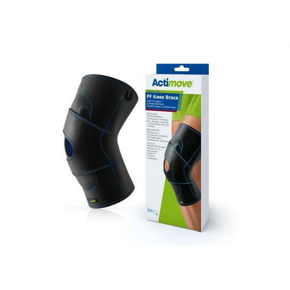 PF Knee Brace Lateral, J Buttress, Hinges, Pads Right Leg (Black) X-Large by ACTIMOVE