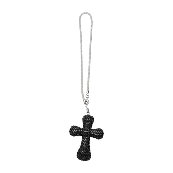 Unique Bargains 1 Pcs Metal Rhinestones Diamond Cross Car Rear View Mirror Pendant Accessories Car Hanging Ornament Black