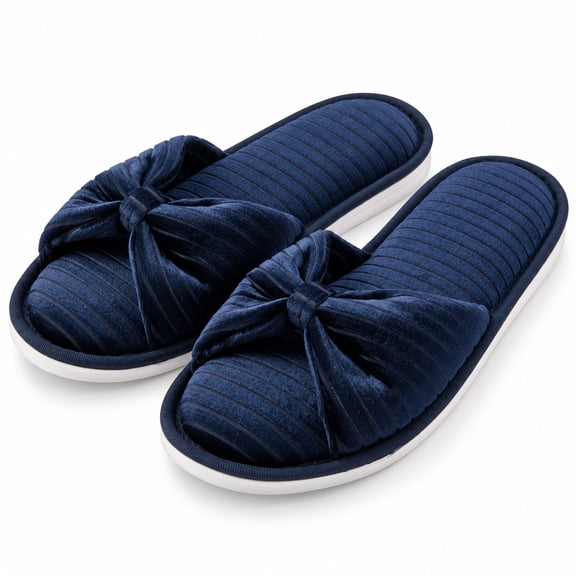 Women’s Memory Foam Open Toe Slide Slippers with Bow, Soft Cushioned Indoor House Shoes, Non-Slip Sole