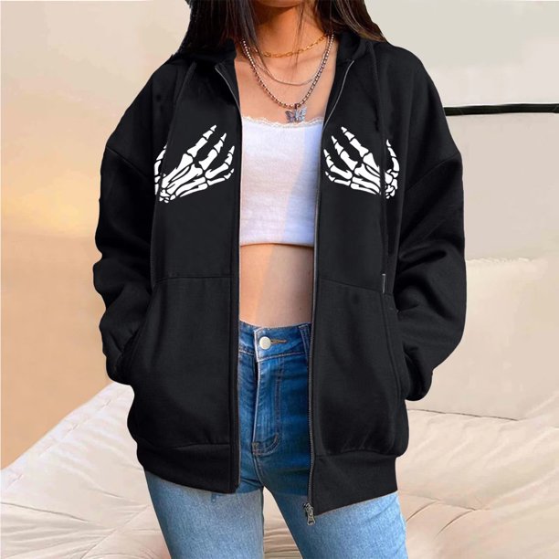 Pntutb, cárdigan informal con bolsillos estampados para mujer, blusa holgada de manga larga para otoño, sudadera oscura para otoño/invierno, liquidación Pntutb Pntutb-7319