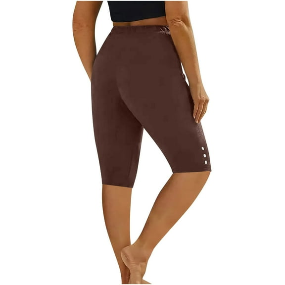 Summer Pants for Women Solid Color Casual Capri Pants Comfortable Stretch Basic Leggings For Everyday Wear Women's Casual Work Clothes Leopard Dress Women Workout Miniature Womens Brown M