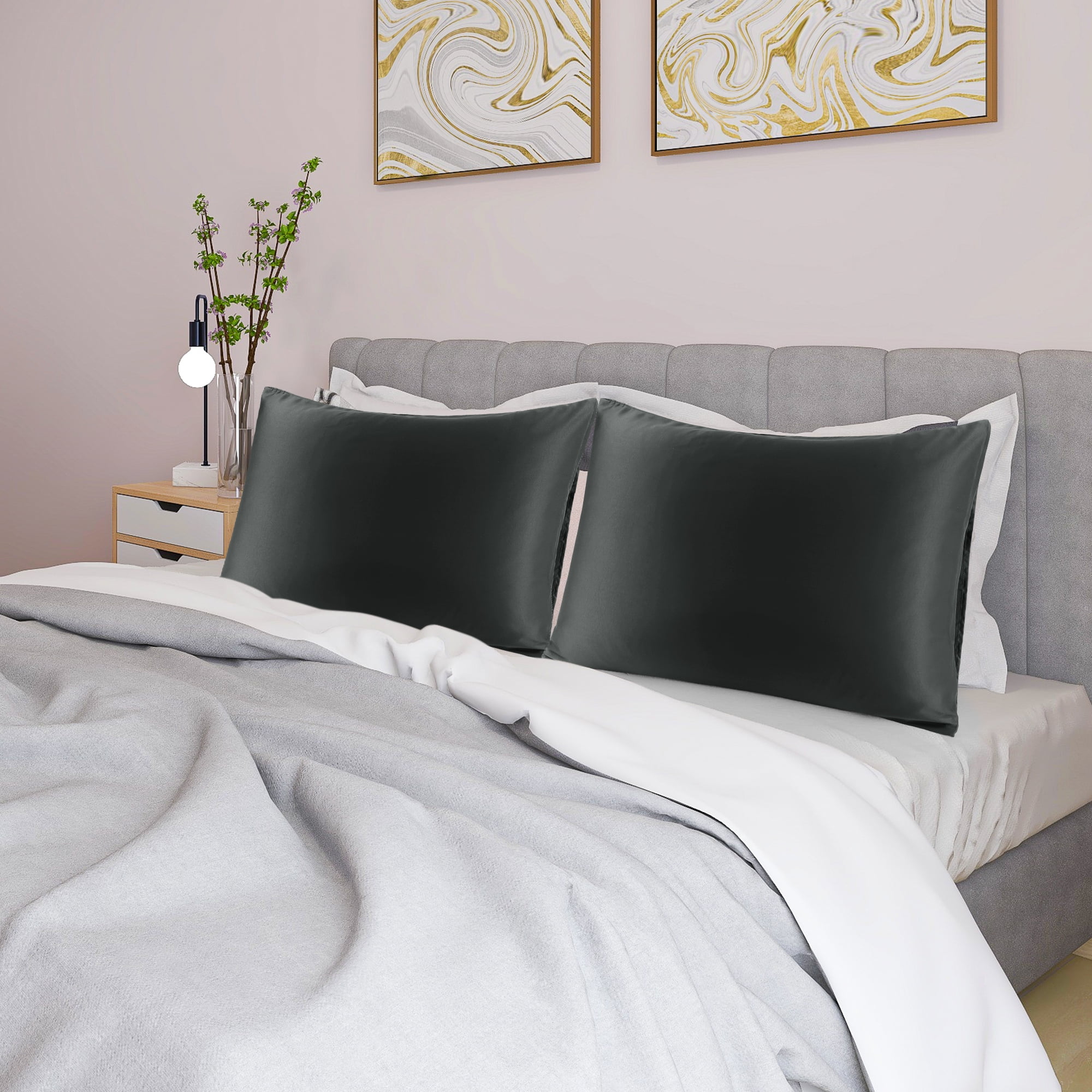 Unique Bargains 4 Pack Satin Pillowcases for Hair and Skin, Black Queen