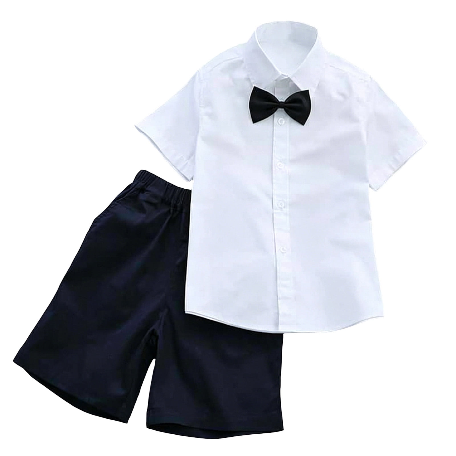 SELONE Boys Uniform Shorts Sets Back to School Outfit Button Down Shirts and Bow Tie 2 Piece Preppy Clothes 3-15Y