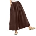 thumbnail image 4 of Womens Cotton Wide Leg Pants Drawstring Elastic Waist Casual Trendy Scalloped Hem Flowy Trouser Pants Fall Summer (XL, Coffee), 4 of 5