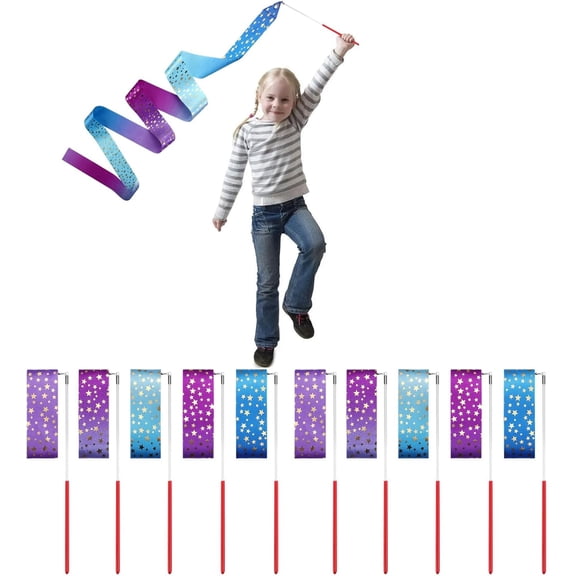 Ribbon Wands Party Favors for Kids, 20 Pack Rhythmic Gymnastics Ribbon, Girl Birthday ,Outdoor Party Games Supplies, Dance Streamers, Stars Ribbon Dancer