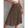 thumbnail image 4 of Women'S Summer High Waisted Flowy Slit Midi Skirts Casual Boho Floral Beach Skirt Brown M, 4 of 9