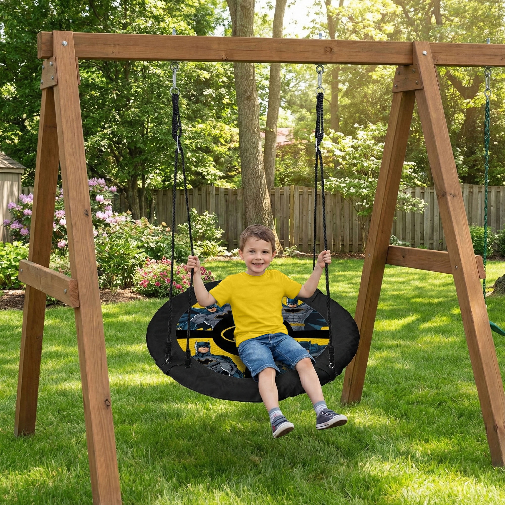 Batman 40” Saucer Tree Swing for Kids – Heavy-Duty Flying Disc Swing, Adjustable Ropes, Indoor & Outdoor Use, Ages 3+