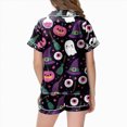 thumbnail image 4 of Cdudpw Halloween Girl Silk Pajamas Sets Ghost Halloween Print Button Up Shirt and Shorts Sleepwear 2 Piece Pjs Outfits(A031-Purple), 4 of 5