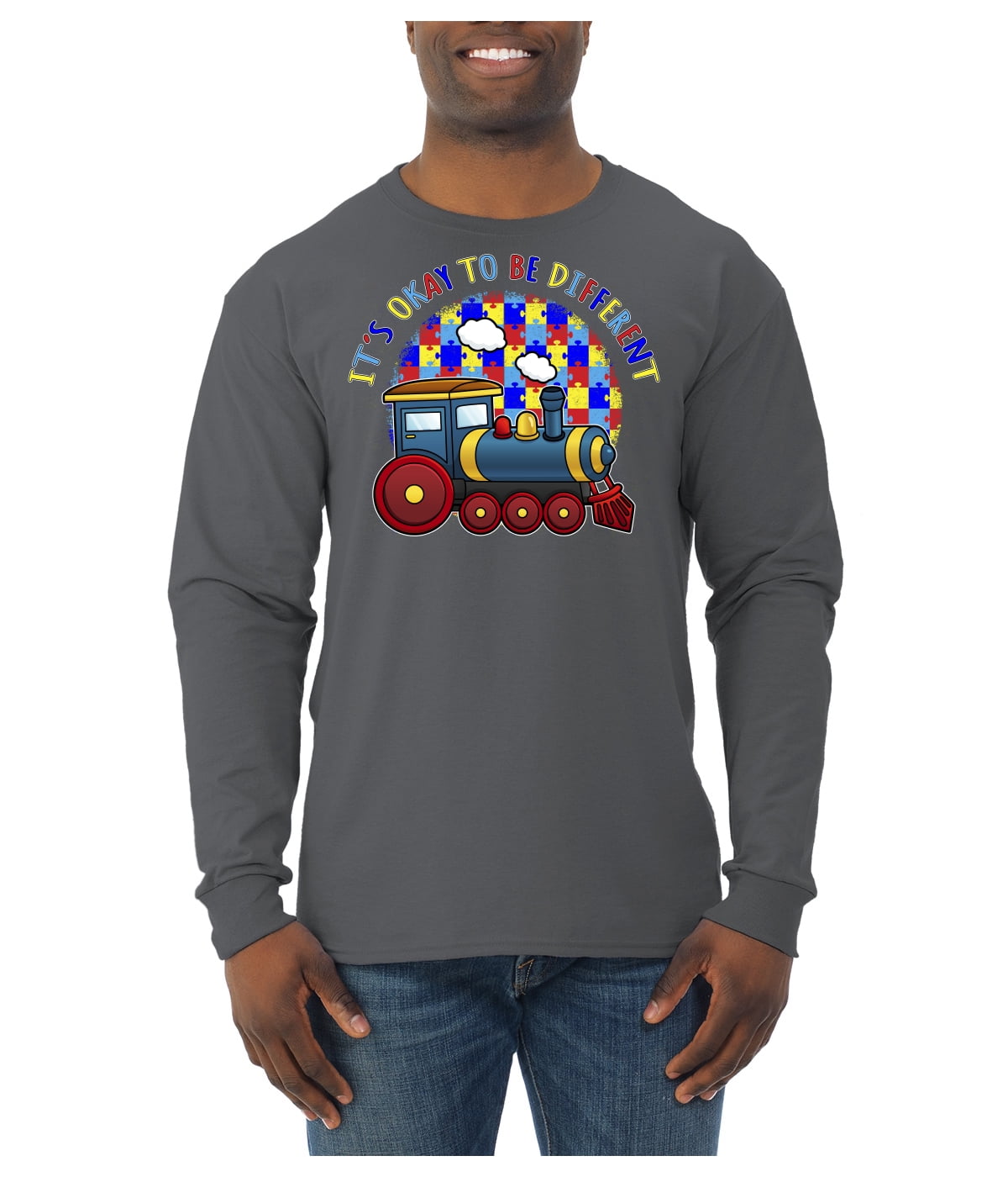 Wild Bobby Its Okay to Be Different | Train Autism Awareness Men Long Sleeve Shirt