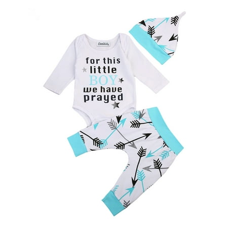 

Farrubbyine8 3PCS Newborn Baby Boy Clothes Set Long Sleeve Letter Print Romper Tops Long Pant Hat Outfits