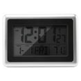 thumbnail image 1 of Atomic Digital Wall Clock, Large Lcd Display, Battery Operated, Indoor Temperature, Calendar, Table Standing, Snooze Without Back Light (Silver), 1 of 8