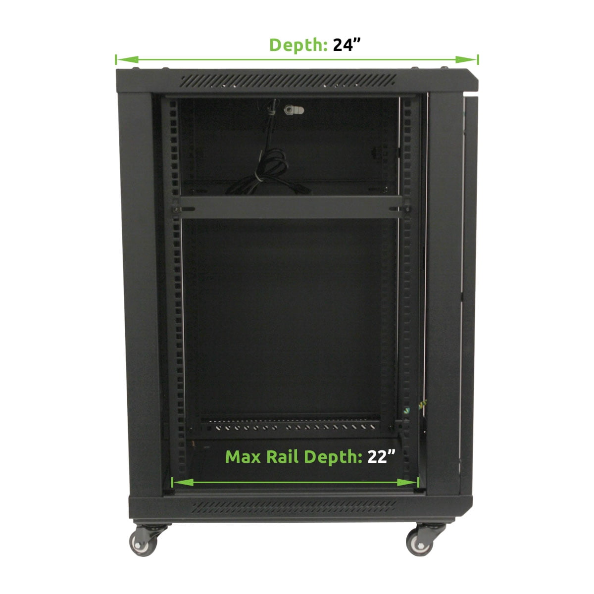 NavePoint 15U Wall Mount Server Cabinet - 24" Depth, Glass Door, Lock, Casters & Shelves