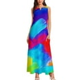 Abstract Paint Brush Dress Spring Red Blue Yellow Street Fashion Boho