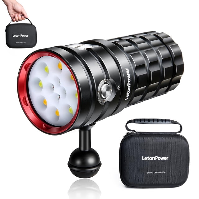 Lámpara de buceo LetonPower Turbo S Pro, 13000 lúmenes, 100 m, resistente al agua