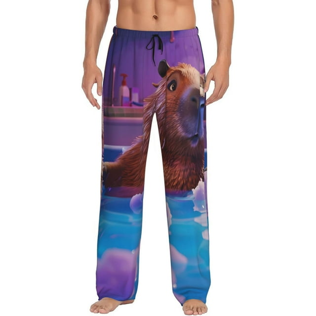 Fotbe Capybara Bathtub Fun Pantalones de Pijama para Hombre, Pantalones de Dormir, Pantalones de Casa con Cintura Ajustable y Bolsillos-Medium