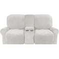 thumbnail image 2 of Housse de Causeuse Inclinable 2024 avec Console Centrale, Housse Extensible en Velours pour Fauteuil Inclinable 2 Places avec Porte-Gobelet, 2 of 10