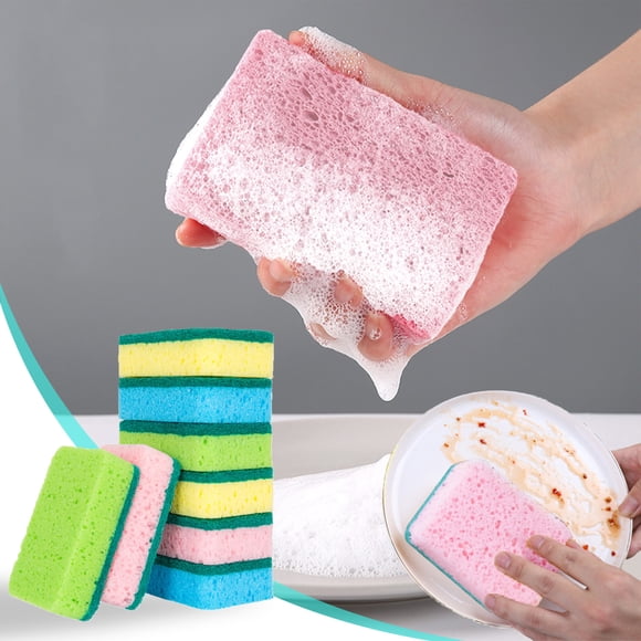Paquete de 8 esponjas de doble cara para fregar platos | Bloques de esponja para limpieza de cocina y baño | Estropajos reutilizables antirayaduras para ollas, sartenes y fregaderos