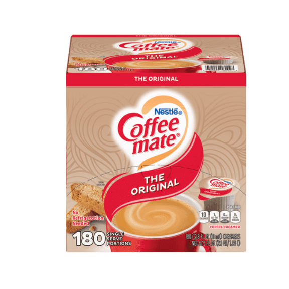 Coffee-mate Liquid Coffee Creamer Singles, Non-Dairy, Original, 0.38 fl oz, 180 ct - Coffee Creamer, Single Serve, Non-Dairy Creamer, Office Essentials