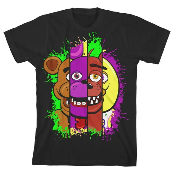Five Nights at Freddy's Animatronic Characters Mash Up Boy's Black T-shirt-Medium