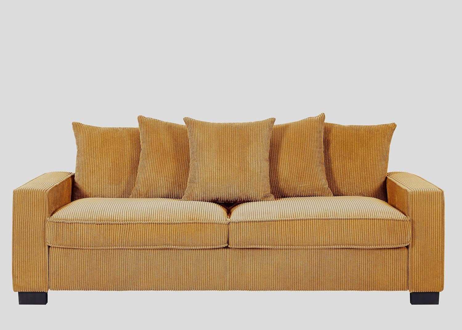US Pride Furniture Luxe Corduroy Sofa with 5 Matching Toss Pillows, Sleek Design, Spacious and Comfortable 3 Seater Couch for Modern Living Room,Yellow