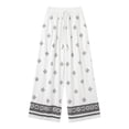 thumbnail image 4 of DHFJKG Linen Pants Women Boho Printed Flowy Wide Leg Palazzo Lightweight Casual Drawstring Summer Pants Beach Vacation Clothes Soft Trousers, 4 of 4