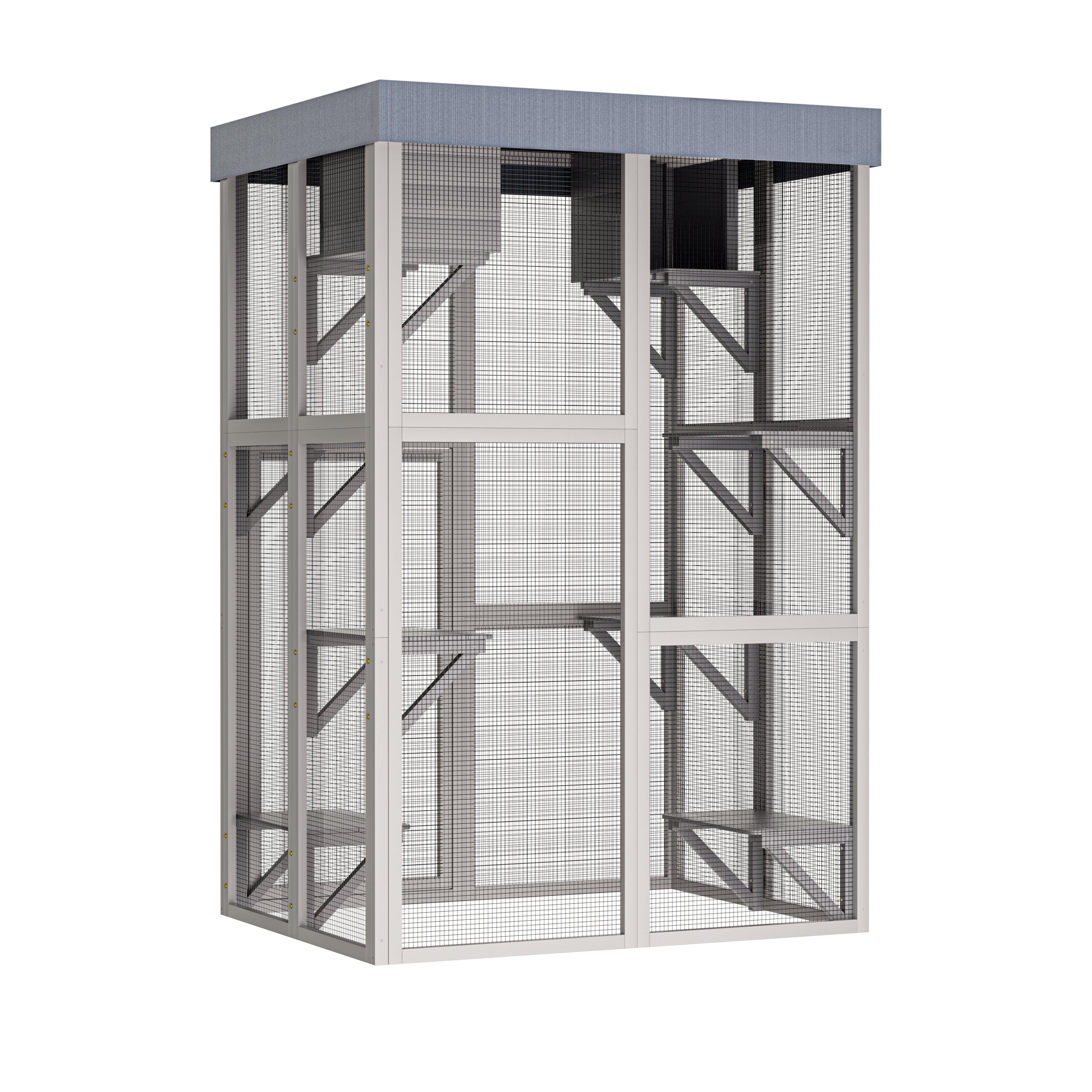 Pet Pens & Hutches 70.5＂ Tall Wooden Catio Outdoor Cat Enclosure, Gray Cat House Large Solid Wood Cage Playpen with 6 Jumping Platforms & 2 Napping Houses, Movable tarp cover,Dog Pens