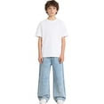thumbnail image 4 of Miluxas Girls Baggy Jeans Loose Leg, Zipper Buttons and Pockets, Casual Elastic Waist Denim Pants for Girls Blue 12-13Years, 4 of 6