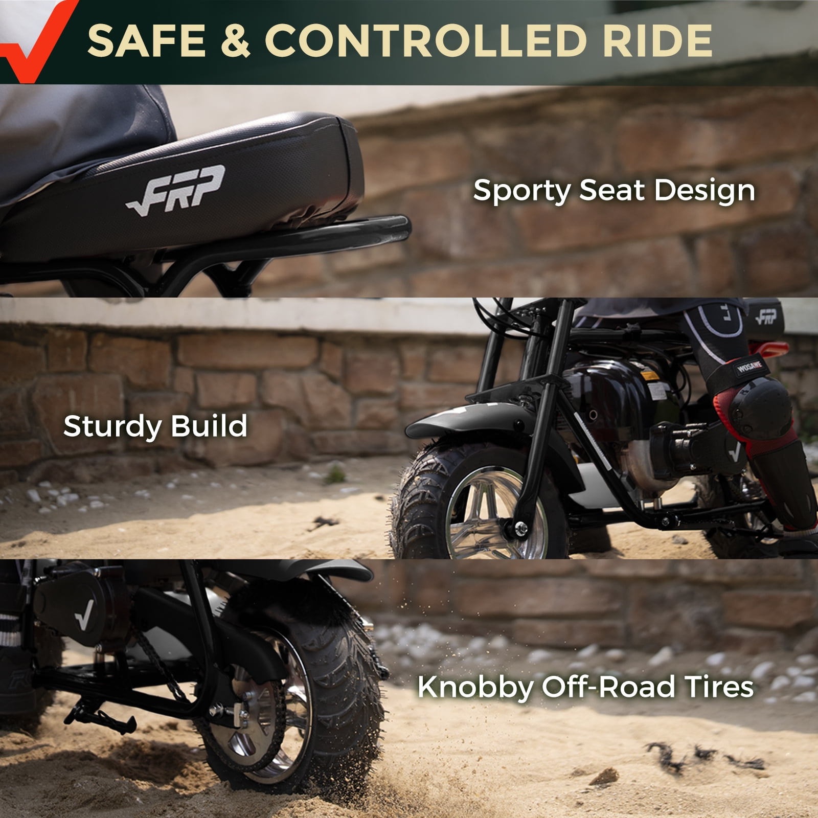 FRP MB40 Basic Package 40cc 4-Stroke Gas Powered Mini Dirt Bike for Kids, 18MPH Off-Road Motorcycle with Pull Start, Dual Disc Brakes & Rear Suspension – Black