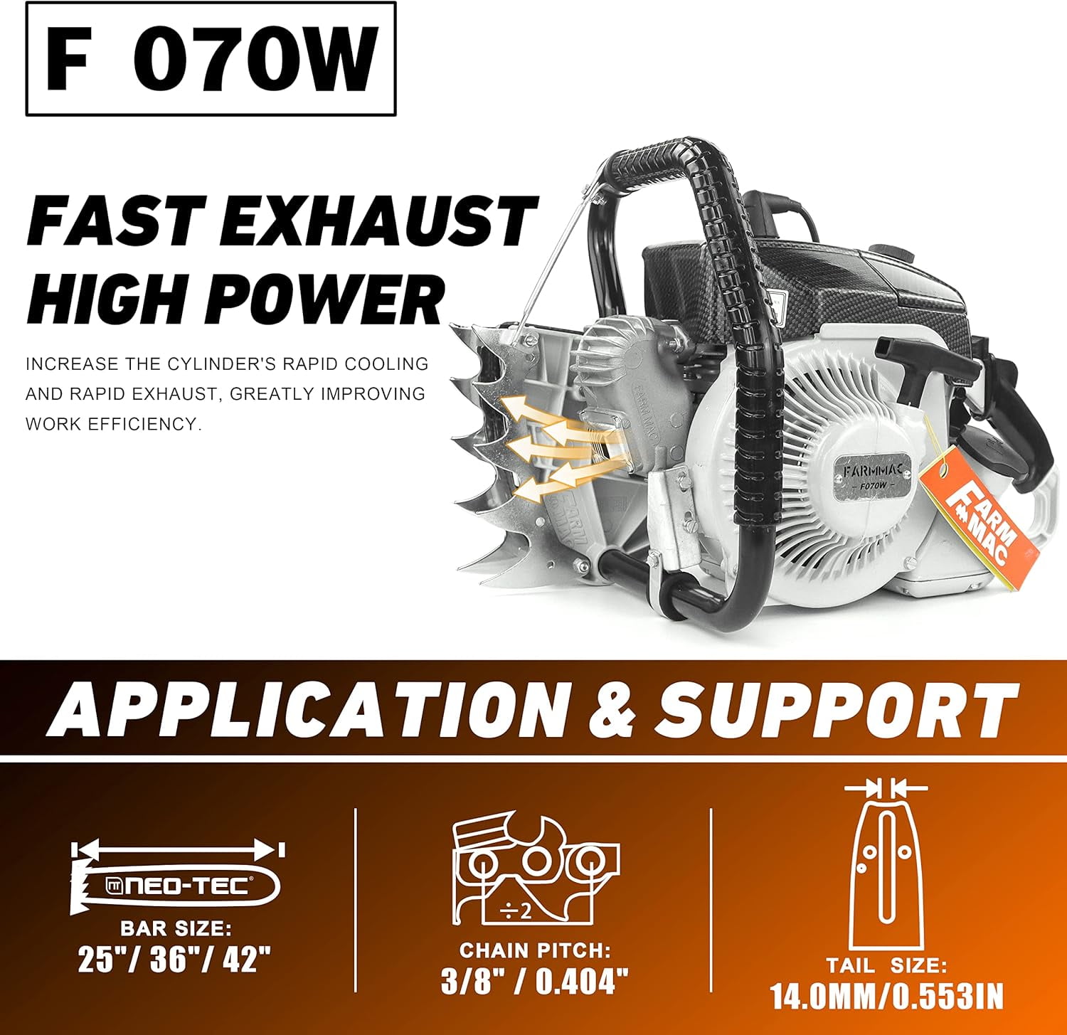 105cc Gas Chainsaw with 36 Inch Alloy Solid Bar, 2-Cycle Gasoline Power Chain Saws, 4.8KW 6.5HP Power Chain Saw for Milling Work, All Parts Compatible with MS070 090