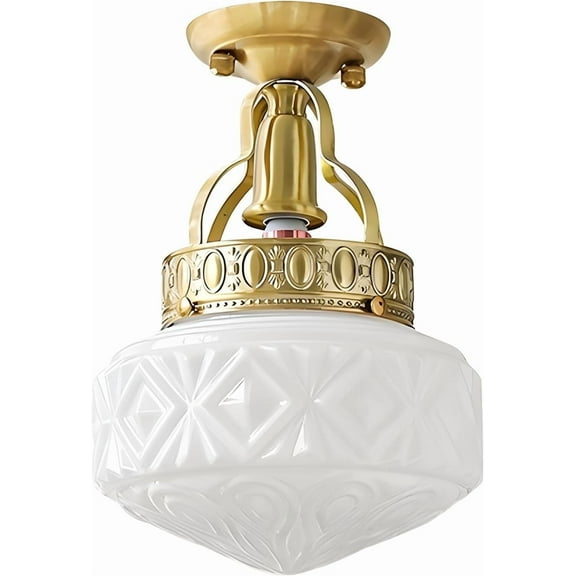 KCO Lighting Vintage Milk Glass Ceiling Light Fixture Brass Gold Globe Kitchen Ceiling Light