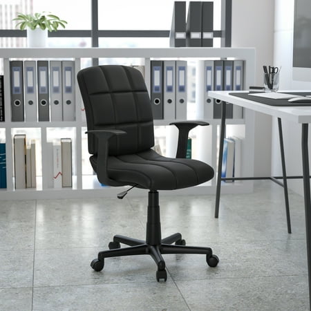 UPC: 0847254070713 | Flash Furniture Mid-Back Black Quilted Vinyl Swivel Task Office Chair with Arms