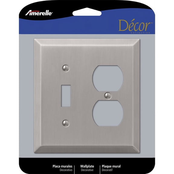 1 Pc, Amerelle Century Brushed Nickel 2 Gang Stamped Steel Duplex/Toggle Wall Plate 1 Pk