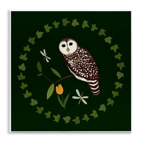 Stupell Industries Owl & Tulip Wreath Animals Painting Unframed Art Print Wall Art, 12 x 12
