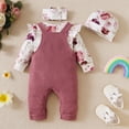 thumbnail image 3 of URMAGIC URMAGIC Baby Girls Long Sleeve Floral Romper Rainbow Waffle Bib Overalls 4PCS Outfits, 3 of 11