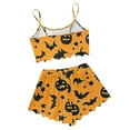 thumbnail image 4 of Tnhcen Women's Halloween Skeleton Print Cami Short Pajama Set Loungewear Sleepwear Comfortable Vacation Outfit S-2XL Orange, 4 of 6